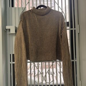 Striped Turtleneck Sweater - Black and Tan